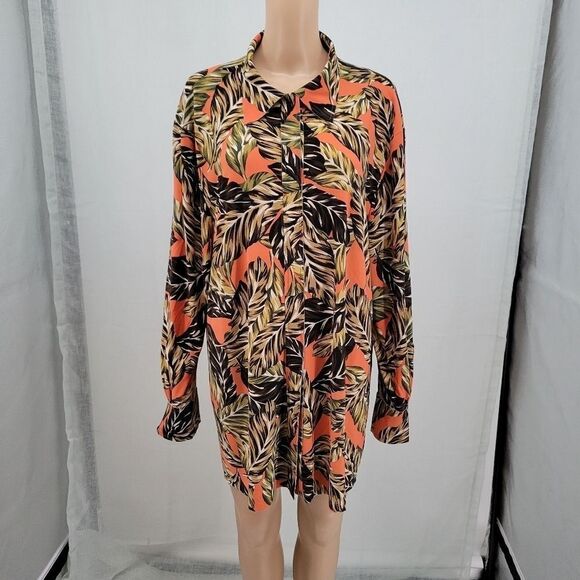 Norma Kamali Vibrant Tropical Leaf Print Tunic Blouse Women's Large 40 - Picture 5 of 13
